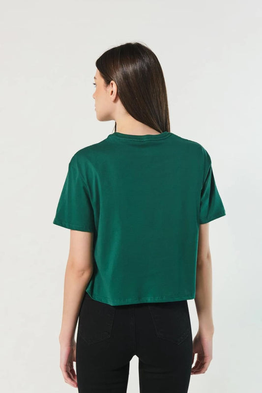 Crop top ajustado largo manga corta sin estampar
